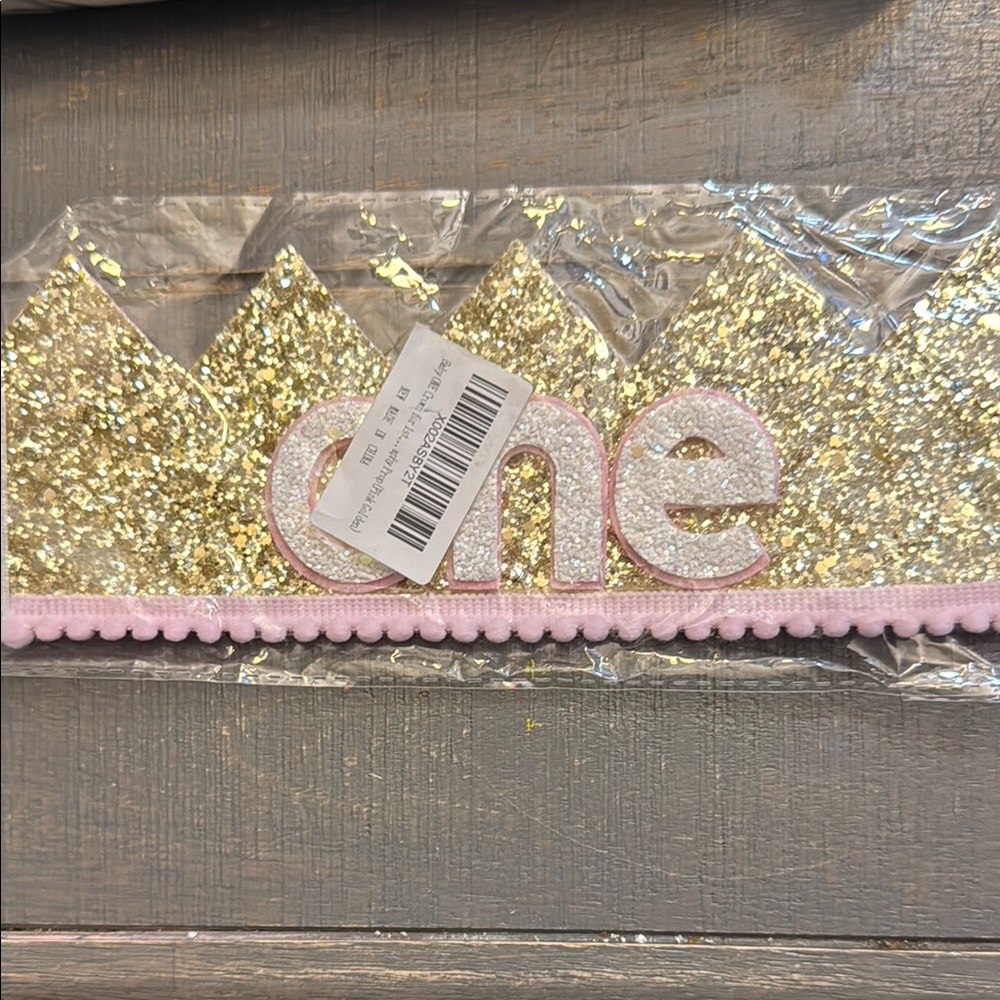 Gold Glitter 'One' Birthday Crown